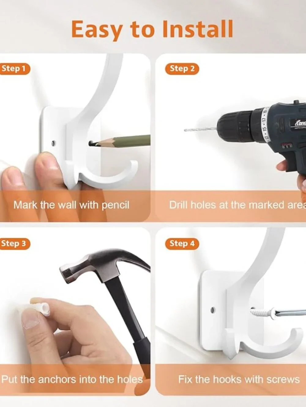 Coat Hook Wall Mounts (6-Pack) - New